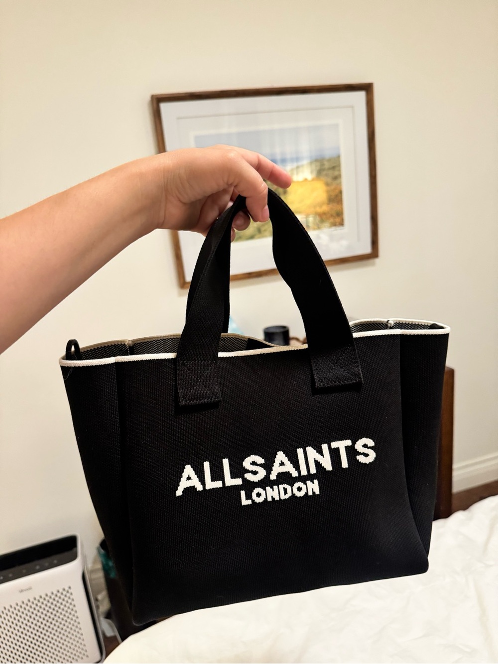 AllSaints Black and White Canvas Tote